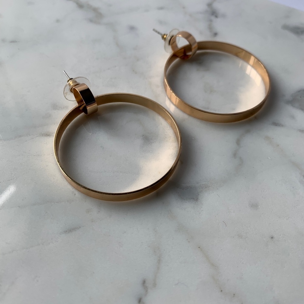 Gold Colored Circle Drop Earrings